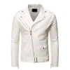 mens Leather Jackets 2024 New White Black Casual Lapel Slim Fit Diagal Zipper Motorcycle PU Leather Jacket Coat Mens Clothing H7rz#