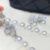 Pendentifs magnifique ensemble de 10-11mm mer du sud ronde collier de perles blanches boucle d'oreille 925s