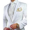 Outfit per matrimoni in tessuto jacquard bianco pantaloni da 2 pezzi pantaloni slip fit shawl lantenni lavano di lusso set completo costume tenro di alta qualità 2024 z58r#