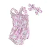 Clothing Sets Easter Baby Girl Outfit Romper Jumpsuit Bow Headband Cartoon Print Sleeveless Bodysuit Summer Clothes