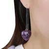 Dangle Earrings Natural Amethyst Long Linear Chain Ear Line Love Heart Crystal Stone Threader Earring Tassel Drop Women Jewelry