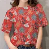 Damen-T-Shirts, florales Grafik-Damen-T-Shirt, Top, 3D-Druck, lässig, kurzärmelig, Sommer, Rundhalsausschnitt, Pullover für lockere Harajuku-Streetwear