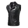 black Collar Sleevel PU Vest Jacket Men's Single-breasted Up and Down with Pockets Faux Leather Vests Coat S M L XL XXL XXXL R3Hj#