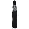 Casual Dresses Spring Summer 2024 Hooded Backless Sexy Party Club Bodycon Long Outfits For Women Sleeveless Black Evening Dress Vestido