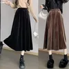 Skirts High Waist Long Skirt Aesthetic Golden Velvet Vintage Pleated Korean Fashion Wide Loose Warm Cotton Clothes C118