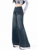 Jeans pour femmes Baggy Femmes Taille haute 2024 Bouton d'automne Bleu Pantalon en denim à jambe large Streetwear Pantalon vintage pleine longueur