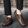 Casual Shoes Luxury Lefu Black Brown Mens Stor storlek äkta läder Mäns bekväma mjuka sulbönor bläckfiskkörning