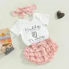 Conjuntos de roupas bonito bebê menina roupas carta impressão manga curta camiseta shorts bandana conjunto nascido infantil engraçado roupas de verão