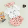 Ensembles de vêtements mignons pour bébés filles, vêtements avec lettres imprimées, t-shirt à manches courtes, short, ensemble bandeau, tenues d'été amusantes pour nourrissons