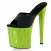 Pantoufles 20CM vert discothèque fête Sexy fétiche pôle danse chaussures hauts modèles plate-forme femmes strip-teaseuse talons bout ouvert