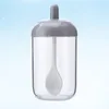 Storage Bottles Transparent Jars Round Spice Kitchen Sugar Container With Glass Lid Spoon For (Grey)