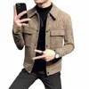 2023 herbst/winter Männer Polo Neck Woolen Jacke Fi Slim Fit Anzug Mantel Hochwertige Karierten Multi Tasche Koreanische beiläufige Jacke 300B #