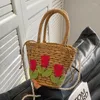 Kvällspåsar handgjorda vävda halmpåse kvinnor sommar applikation strand semester arbete handväska nisch vegetabilisk korg mode crossbody