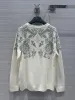 Cashmere Knitted Sweater 2024 Autumn/Winter New Women's Elegant Beaded Letter Pattern Round Neck Cashmere Loose Sweater