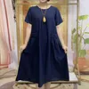 Party Dresses Round Neck Short Sleeve Dress Elegant Women's Summer Midi With Pockets A-line Work For Streetwear