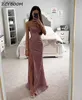 Urban Sexy Dresses Rose Gold Sparkling Tulle Mermaid Evening 2023 Side Slit golvlängd Spaghetti Rems Graduation Party Prom Gowns YQ240327