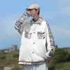 hip hop büyük boy varsity ceketler erkek harajuku bohemian benzersiz desen baskılı patchwork çoklu cepler yaka sıradan palto unisex s4si#