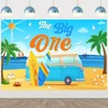 Party Decoration Surfing Happy Birthday Backdrop Seaside Surfboard Coconut Tree Pography Background Summer Beach Decor