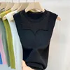 Tanques de mujer Sin mangas Hielo Seda Tank Tops Mujeres Verano Rebordear O Cuello Oficina Lady Corset Top Slim Transparente Malla Chaleco Y2K 27222