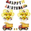 NEW Happy Birthday Party Decoration Balloons Banner Party Supplies Construction Vehicle Fire Truck Print Foil Balloons Accessories