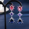 Boucles d'oreilles pendantes EYER à la mode bleu CZ Zircon cristal pendentif multicolore longue pour les femmes de mariage bijoux de mariée Femme cadeau