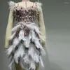 Party Dresses Luxury Pearls Rhinestone Pärled Prom Women White Feathers Patchwork Mini Dress Birthday