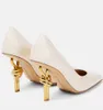 Femmes élégantes chaussures à talons hauts blanc noir or fini métal noeud talon pompes bout carré en cuir d'agneau souple dame fête sandales de mariage chaussures EU35-43 avec boîte