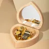 Boxes Wooden Heart Shaped Music Box Japanese Movement Clockwork Musical Box with Mirror Little Star Moon River Lovely Birthday Gift