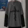 Autumn New Trend Ins Dark Hip-Hop Cross Drukuj luźne, duże dwuczęściowe koszulki LG-Sleeved dla mężczyzn i kobiet P1O5#