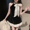 Casual Jurken Matakawa Kralen Strikken Vrouwen Patchwork Ruches Halter Koreaanse Mode Vintage Vestidos Mujer Lente Zomer Mini Jurk