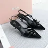 in Cabinet Version 2024 New Roman French Style | Mujia Patent Leather Small Square Pointed Kitten Heel Sandals