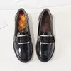 Casual schoenen Klein leer Zwart metalen gesp Ondiepe platte dikke loafers Patent Student Derby Slip-on Espadrilles Dames