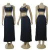 Designer Tweed Piece Dress Outfits Women Sexy Vest Top en Maxi Skirts Set Free Ship