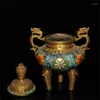 Decorative Figurines China's Old Beijing Collection Of Copper Cloisonne Double Dragon Two Ear Three Leg Incense Burner