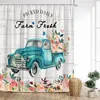 Shower Curtains Farm Curtain Watercolor Truck Spring Flowers Sunflowers Butterflies Birds Wood Panel Scenery Home Prints Bathroom Decor