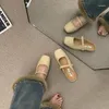 Chinelos femininos sapatos mules para mulheres 2024 casual slides baixa capa toe luxo borracha pu casco saltos retro tecido básico