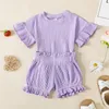 Ensembles de vêtements Focusnorm 0-3y beaux bébé filles vêtements d'été de couleur solide volants à manches éclair