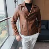 2023 Hommes Turn-Revers Pu Veste Manteau en cuir à l'extérieur du printemps et de l'automne Street Trendy Persality Hommes Simple Punk Fan Coat S-3XL F5xs #