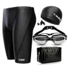 Men Men's Swimwear Swimming Shorts Waterproof Competition Swim Equipment Goggles with Ear-plug Cap Case Trunks Briefs Half Pants 2022 240327