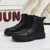 Casual Shoes 2024 Men's Black English Style Zhongbang Leather Boots Thick Bottom Work Suit Fashion