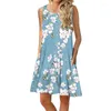 Casual Dresses Women Floral Summer Dress 2024 Polyester Kort ärm O-hals toppar Loose Female Street Vestidos