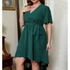 Robe grande taille Senior Sense, avec col en v vert, taille à lacets, 2024, 908000