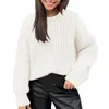 Pulls pour femmes automne et hiver pull décontracté à manches longues pull col rond côtelé haut en tricot tunique longueur hauts pour les femmes