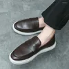 Casual Shoes European Station Men Open Mouthed Laughter Board Versatile Lefu Leather Black Brown Size 38-46