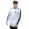 Muscleguys 2023 Spring LG Sleeve T Shirts Men Casual Slim Fit Letters Printed Fi Patchwork Cott Male Topps Pullover D16Y#