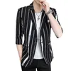 Hoo-Blazer de Media Manga Para Hombre、Ropa de Verano、A Rayas Juveniles、Ajustado、Guapo、2023 N5HS＃