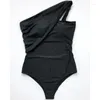 Costumi da bagno da donna Sexy Bikini monospalla Costume da bagno nero solido Fasciatura da donna Body Bagnanti femminili Monokini a fascia 2024
