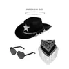 Basker 3st vuxna hjärtat solglasögon Kerchiefs Cowboy Hat Set Carnivals Sunproof Woman With Diamond Star för camping