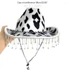 Basker mejeri-cow tryck Tassel cowboy hatt en storlek kvinnor cowgirl hattar unisex fest kostym topp panama nattklubb