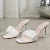 Sandals Comfy Women's Solid Decor Color Ruched Trendy Transparent Bands Shoes Versatile Chunky Heel Slides 768 785 91080 10589